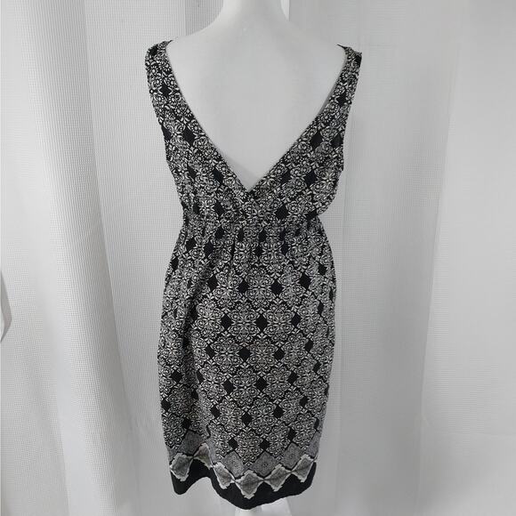SONOMA! BLACK & WHITE INDIA PRINT COTTON, RUCHED WAIST SUN DRESS! SZ L - Picture 5 of 9
